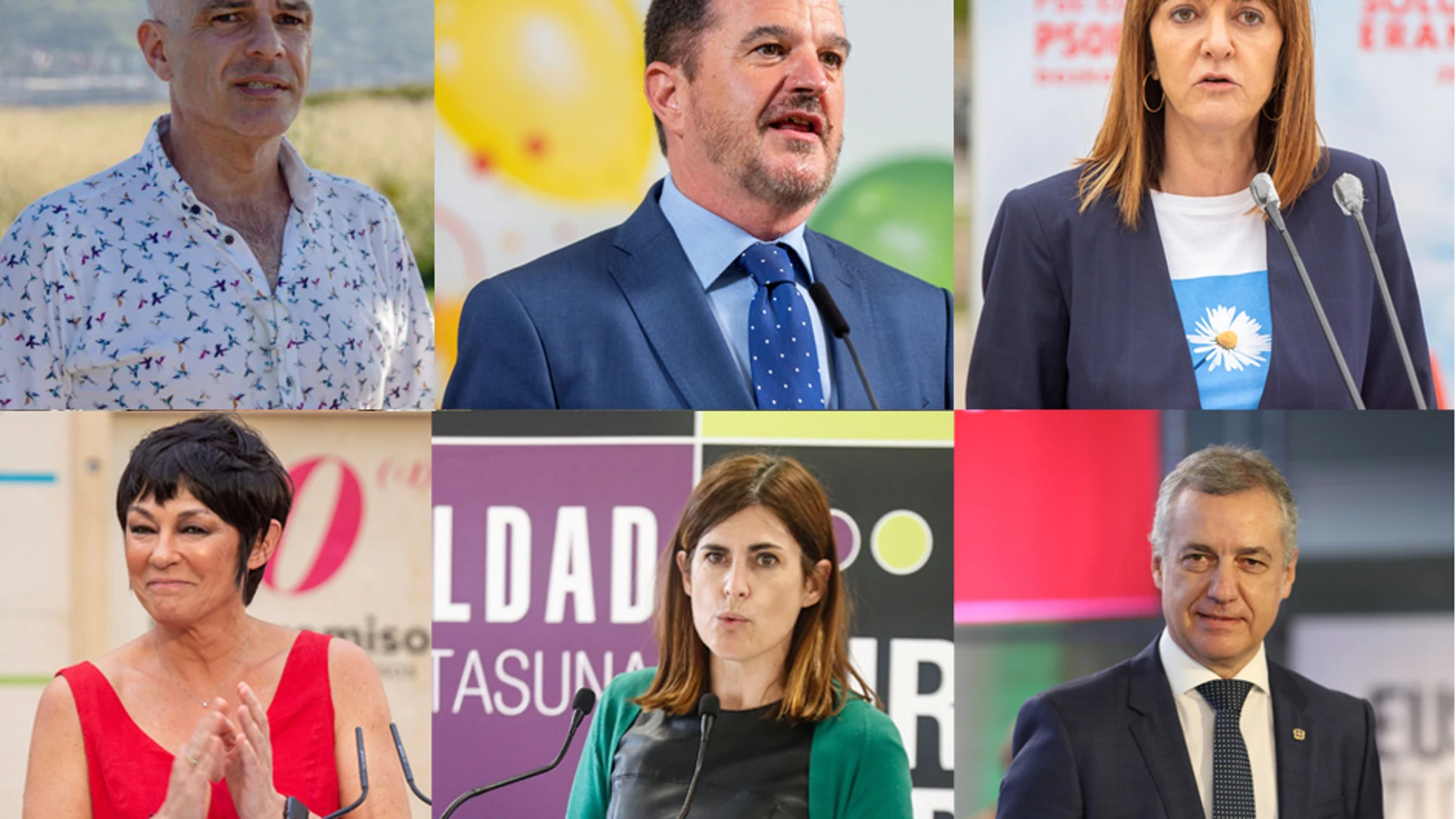 MOSAICO Candidatos Vascos; Íñigo Urkullu (EAJ-PNV), Maddalen Iriarte (EH-Bildu), Idoia Mendia (PSE-EE), Miren Gorrotxategi (Elkarrekin Podemos), Idoia Mendia y Niko Gutierrez, candidato de Vox 04/07/2020