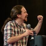 El secretario general de Podemos y vicepresidente segundo del Gobierno, Pablo Iglesias, en un mitin en Bilbao