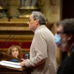 El president de la Generalitat, Quim Torra, durante su intervención en una sesión plenaria en la que se debatirá la gestión de las residencias para personas mayores y para personas con discapacidad durante la pandemia del COVID-19, en Barcelona, Catalunya (España), a 7 de julio de 2020.07 JULIO 2020David Zorrakino / Europa Press07/07/2020