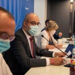 El conseller de Interior, Miquel Buch, y la conseller de Salud, Alba Vergés, durante la rueda de prensa ofrecida esta tarde en Lleida