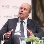 El ministro de Justicia, Juan Carlos Campo, , esta mañana, durante el deasyuno informativo de Europa Press