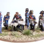 Napoleón y su Estado Mayor en Waterloo, Perry Miniatures, 28 mm. Miniaturas pintadas por Javier Gómez «El Mercenario». Colección de Fernando Quesada