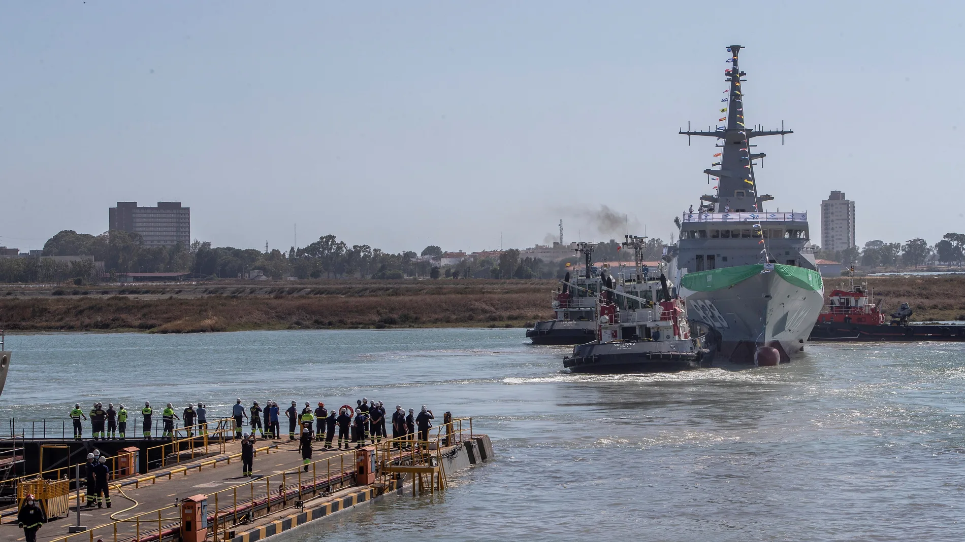 Botadura en San Fernando de la primera de las cinco corbetas de Navantia para Arabia Saudí