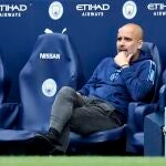 Pep Guardiola, en el banquillo del City