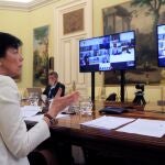 La ministra de Educación, Isabel Celaá, durante la Conferencia Sectorial de Educación que ha tenido lugar este jueves por videoconferencia para tratar cómo será el próximo curso escolar
