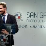 El presidente del PP, Pablo Casado, durante su intervención en la VIII Edición del curso de verano 'Prensa y Poder', organizado por el Colegio San Gabriel, en Aranda del Duero (Burgos).PP30/07/2020