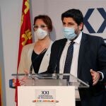 GRAF7649. SAN MILLÁN DE LA COGOLLA (LA RIOJA), 31/07/2020.- El presidente de la Murcia, Fernando López Miras durante la XXI Conferencia de Presidentes, que busca el consenso para el reparto de los fondos de recuperación europeos por la crisis del coronavirus, que acoge este viernes el monasterio de San Millán de Yuso, en San Millán de la Cogolla. EFE/ Chema Moya