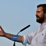 El presidente del partido popular, Pablo Casado, en Balanegra (Almería) donde clausuró un acto de su partido.