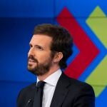 El presidente del Partido Popular, Pablo Casado, durante una reunión de la formación durante la crisis sanitaria