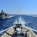 Fragatas griegas realizan maniobras militares en el Mediterráneo el pasado agosto