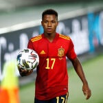 Ansu Fati, en el partido que España disputó contra Ucrania en la Liga de Naciones.
