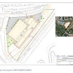 Plano del centro deportivo, construido sobre rasante y resuelto en dos plantas