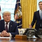 President Donald Trump listens as Jared Kushner speaks in the Oval Office of the White House on Friday, Sept. 11, 2020, in Washington. (AP Photo/Andrew Harnik)