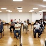 Interior de la sala del Palacio de Justicia de Navarra donde se encuentran exdirectivos de Osasuna acusados de delitos contra la Hacienda Tributaria de Navarra.