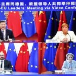 Xi Jinping, Angela Merkel, Charles Michel y Ursula von der Leyen