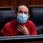 El vicepresidente segundo del Gobierno, Pablo Iglesias, durante la sesión de control al Ejecutivo del pasado miércoles en el Congreso.