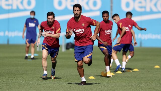 Luis Suárez, en su último entrenamiento con el Barça