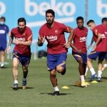 Luis Suárez, en su último entrenamiento con el Barça