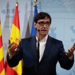 El ministro de Sanidad, Salvador Illa, durante su intervención en la comparecencia en la que pidió a la Comunidad de Madrid "revisar sus decisiones y escuchar a la ciencia" a la hora de gestionar la pandemia del coronavirus.