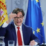 El ministro de Sanidad, Salvador Illa, durante la rueda de prensa telemática de ayer en Moncloa