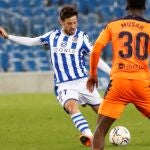 David Silva con la Real Sociedad frente al Valencia.