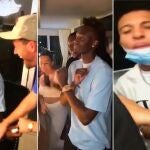 Tammy Abraham, Ben Chilwell y Jadon Sancho, en la fiesta de cumpleaños de Abraham.