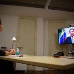 Inés Arrimadas durante el encuentro telemático que ha mantenido con el presidente encargado de Venezuela, Juan Guaidó