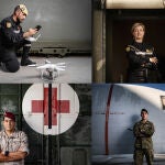 En la imagen, el cabo Sánchez, la sargento 1º Basanta, el teniente coronel Munayco y el teniente Peirotén