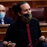 El vicepresidente tercero del Gobierno, Pablo Iglesias, ayer, durante la sesión de control al Ejecutivo en el Congreso
