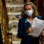 La vicepresidenta económica Nadia Calviño, en el Congreso de los Diputados