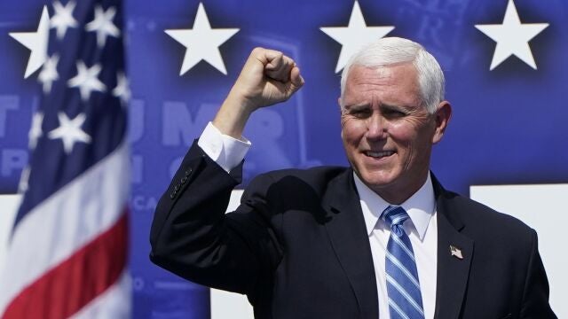 Vice President Mike Pence speaks at a campaign rally at the Cuban Memorial Monument, Thursday, Oct. 15, 2020, in Miami. (AP Photo/Lynne Sladky)