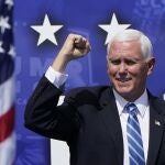 Vice President Mike Pence speaks at a campaign rally at the Cuban Memorial Monument, Thursday, Oct. 15, 2020, in Miami. (AP Photo/Lynne Sladky)