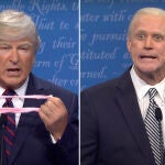 Alec Baldwin parodiando al presidente Donald Trump, y Jim Carrey como el candidato Joe Biden en el programa de humor "Saturday Night Live."
