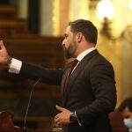 El presidente de Vox, Santiago Abascal, interviene en el pleno en el que se debate la moción de censura planteada por Vox