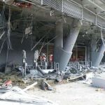 Exteriores del Donbás Arena, el estadio del Shakhtar bombardeado durante la guerra de Rusia contra Ucrania.