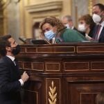 El presidente del PP, Pablo Casado, durante el debate de la moción de censura