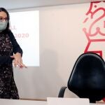 La vicepresidenta del Consell, Mónica Oltra, a su llegada a la rueda de prensa posterior al pleno