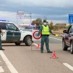 Agentes de la Guardia Civil controlan una carretera de acceso a Zaragoza