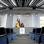La ministra de Hacienda, María Jesús Montero durante la rueda de prensa de ayer