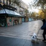 Las Ramblas de Barcelona, vacías durante el confinamiento.