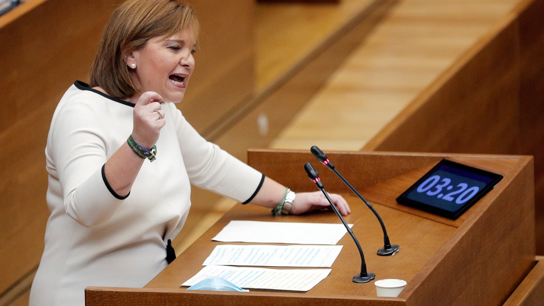 La portavoz del grupo popular, Isabel Bonig, durante su intervención en la sesión de control de Les Corts