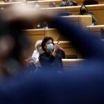 La ministra de Educación, Isabel Celaá durante su intervención en la sesión de control al Gobierno en el Senado