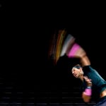 Nadal, durante un saque en París-Bercy durante su partido contra Feliciano López