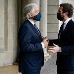 El presidente del PP, Pablo Casado, se reúne con el presidente de la patronal catalana, Fomen del Treball. En Barcelona, a 6 de noviembre de 2020.