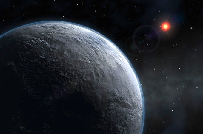 Recreación artística de OGLE-2005-BLG-390Lb, un exoplaneta probablemente rocoso
