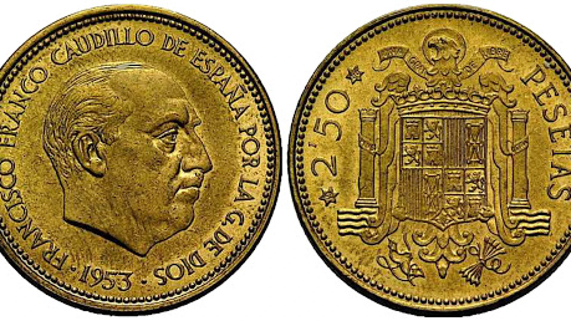 Algunas monedas de 2,5 pesetas de 1953 pueden llegas a subastarse por 1.700 euros
