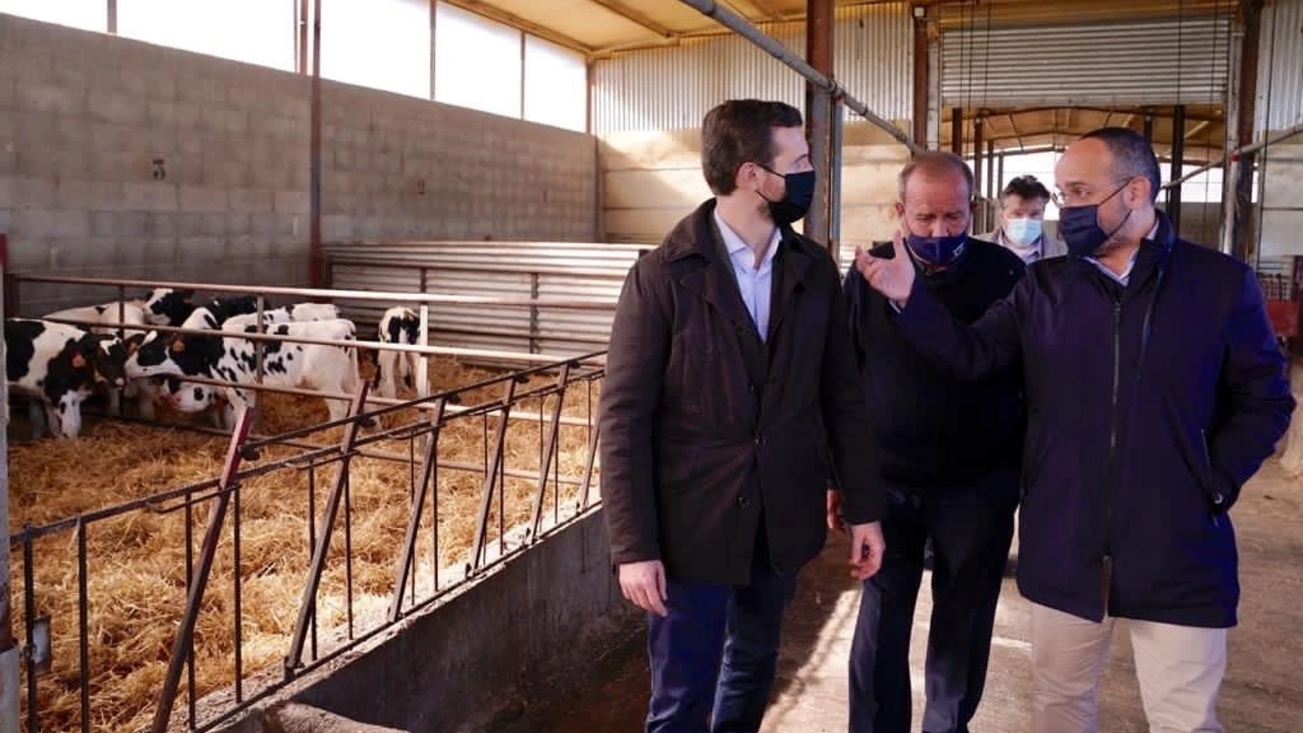 El líder del PP, Pablo Casado, y el presidente del PP catalán, Alejandro Fernández, en visita a Alcarràs (Lleida).