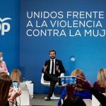 Pablo Casado en un acto del partido en el día de la lucha contra la violencia machista