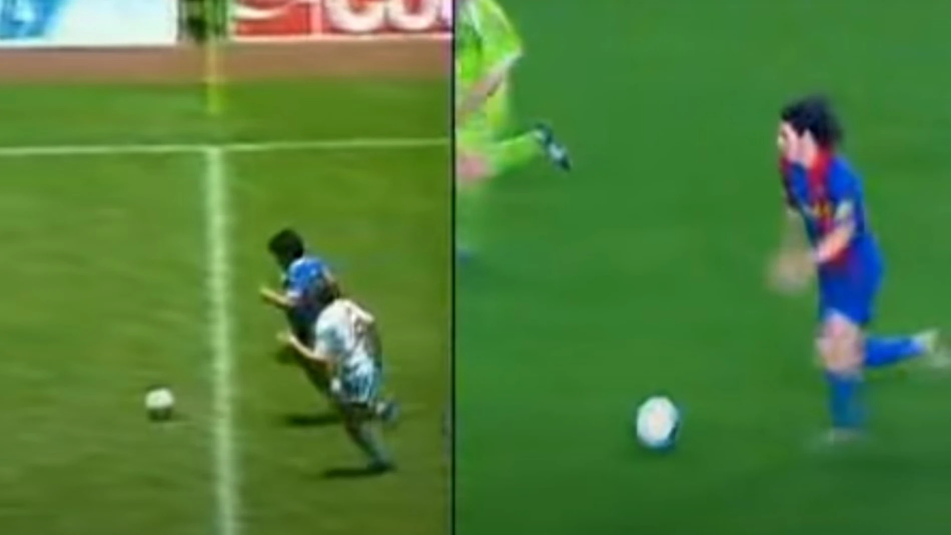 El comienzo de los goles de Messi y Maradona, partiendo desde el centro del campo