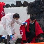 Once inmigrantes de origen magrebí, de los cuales tres pueden ser menores llegaron ayer al Charco del Palo, en Haría (Lanzarote)